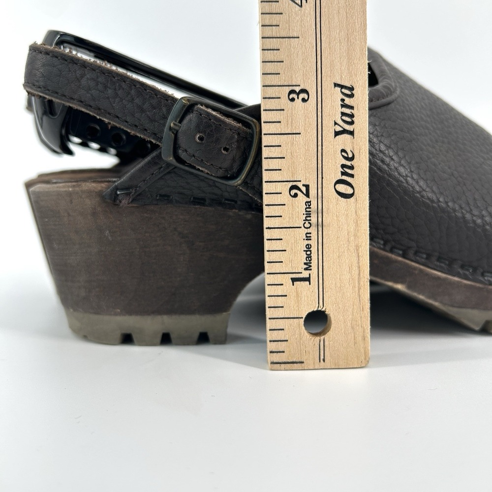 Eddie Bauer Womens Leather Clogs Size 8 Brown Chunky Wood Heel Comfort Y2K Mules - Picture 5 of 11